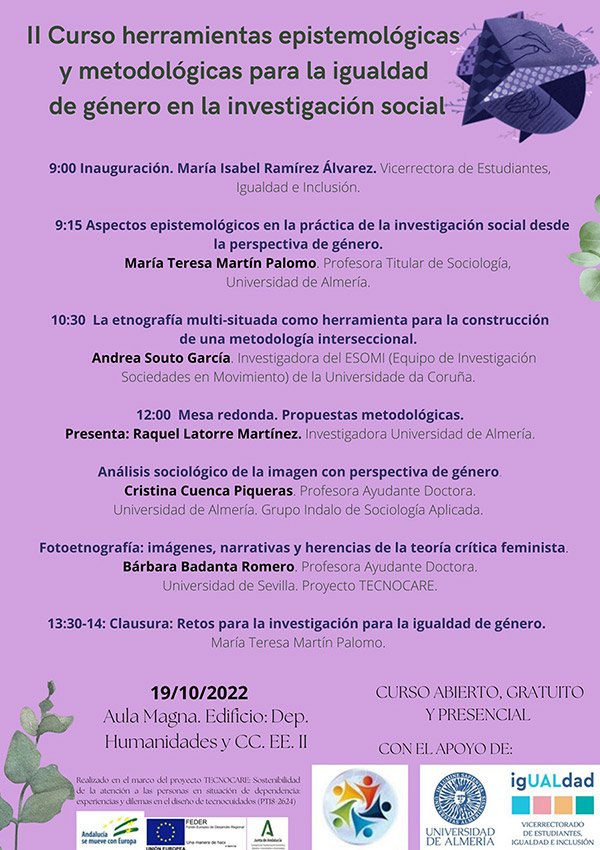 Tecnocare. II Edición Curso: Herramientas Epistemológicas y Metodológicas para la Igualdad de Género en Investigación Social